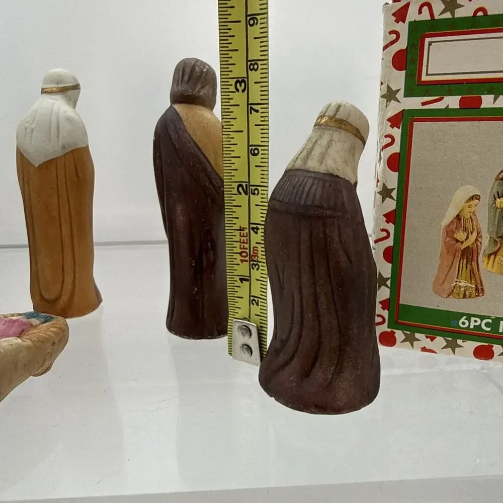 6 Pc Mini Nativity World Bazaars Holiday Collection Ceramic Tallest Piece 3.25”